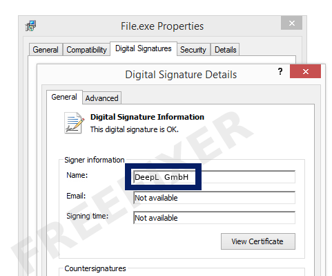 Screenshot of the DeepL  GmbH certificate